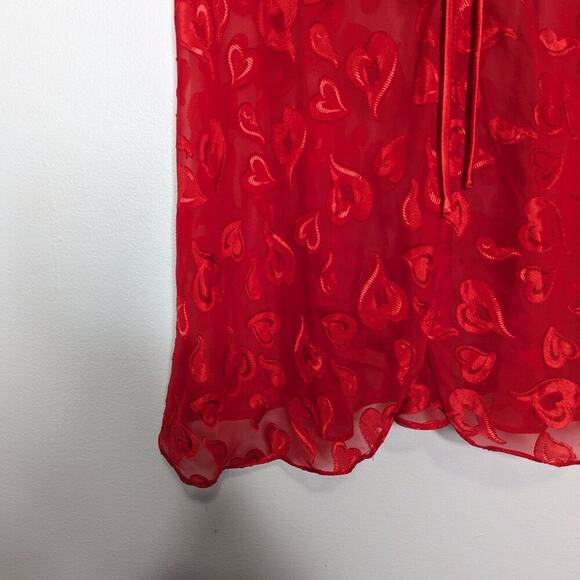 Vintage Y2K Red Satin Heart Pattern Semi Sheer Cami Top Sleeveless Bow Size L - Picture 7 of 11